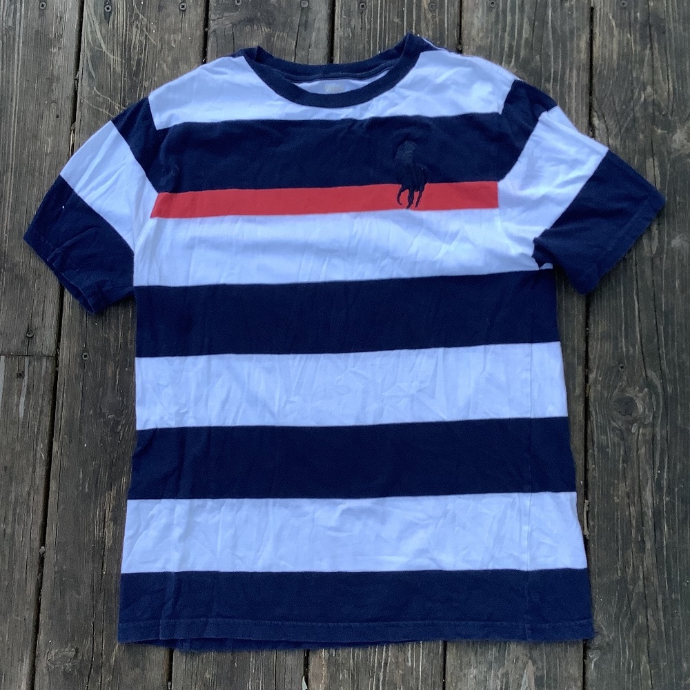 Polo Ralph Lauren Boys' Cotton Striped Big Pony Logo Tee XL Red White Blue T-shi